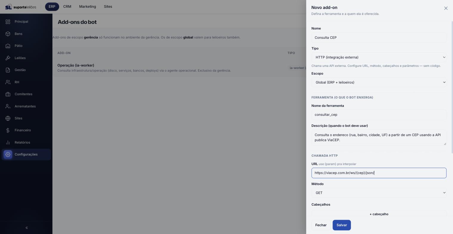 Novo add-on HTTP — Consulta CEP
