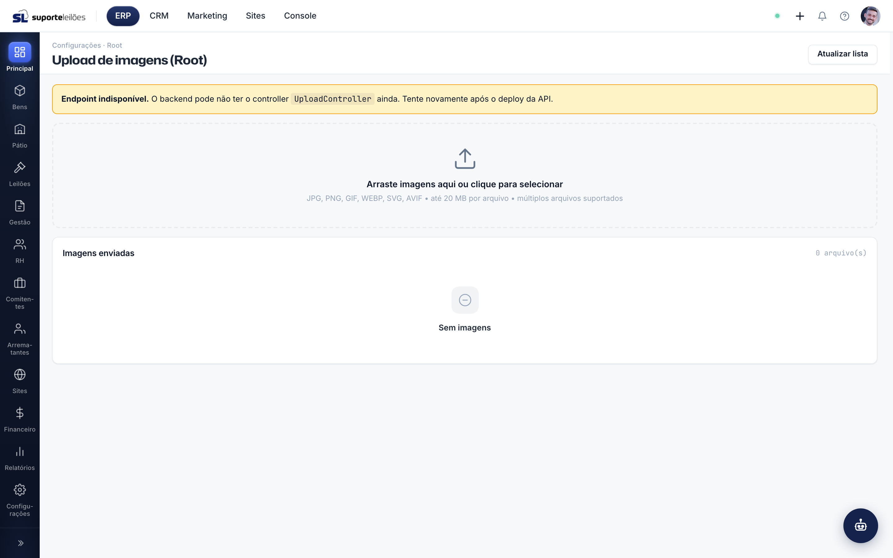 Upload de imagens (Root)