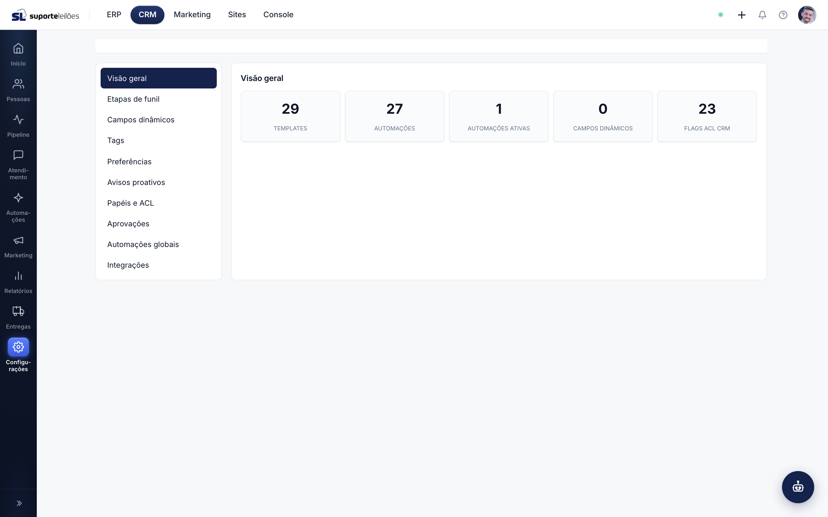 Configurações do CRM