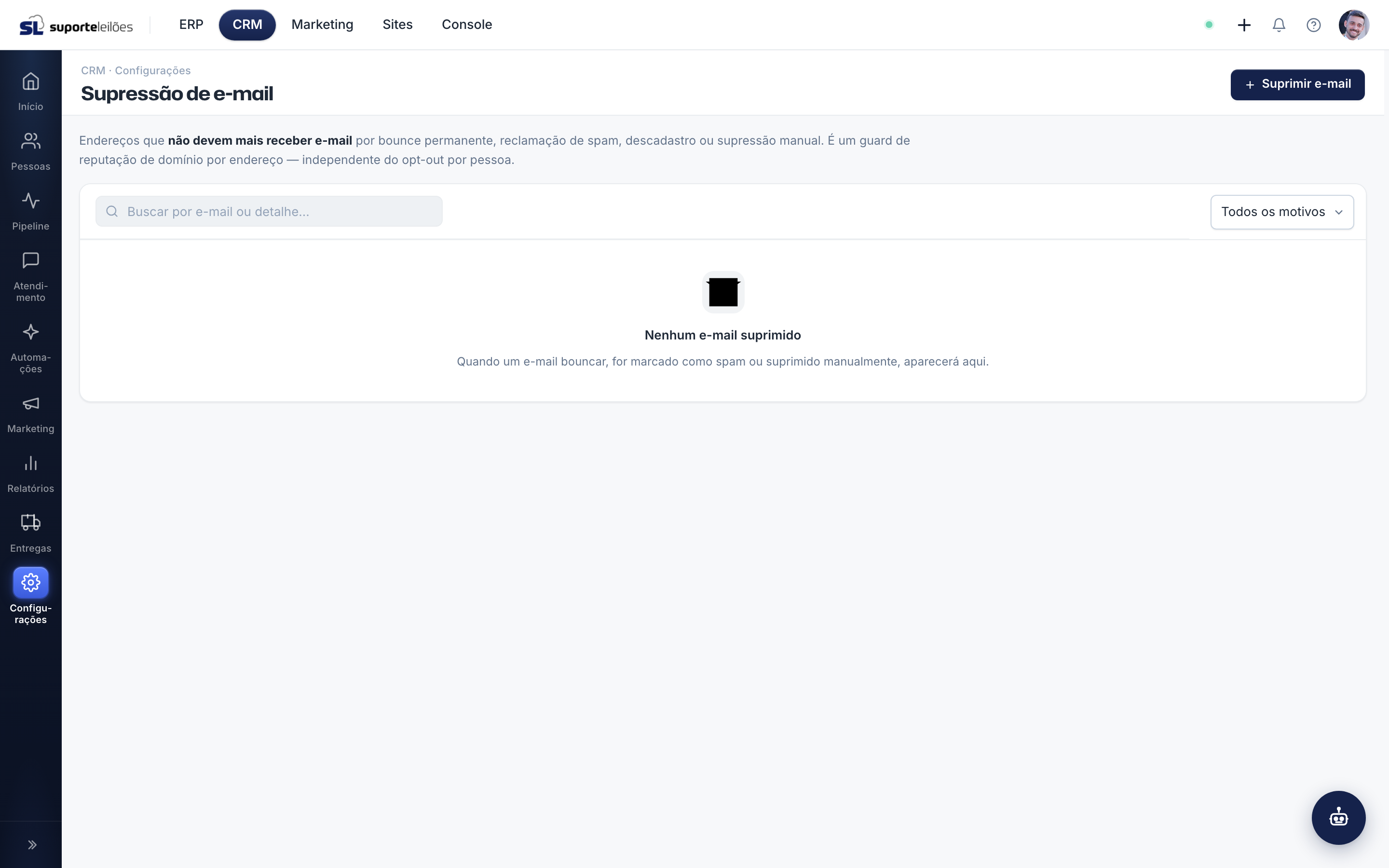 Supressão de e-mail