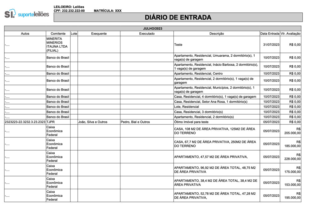 Relatório Diário de Entrada