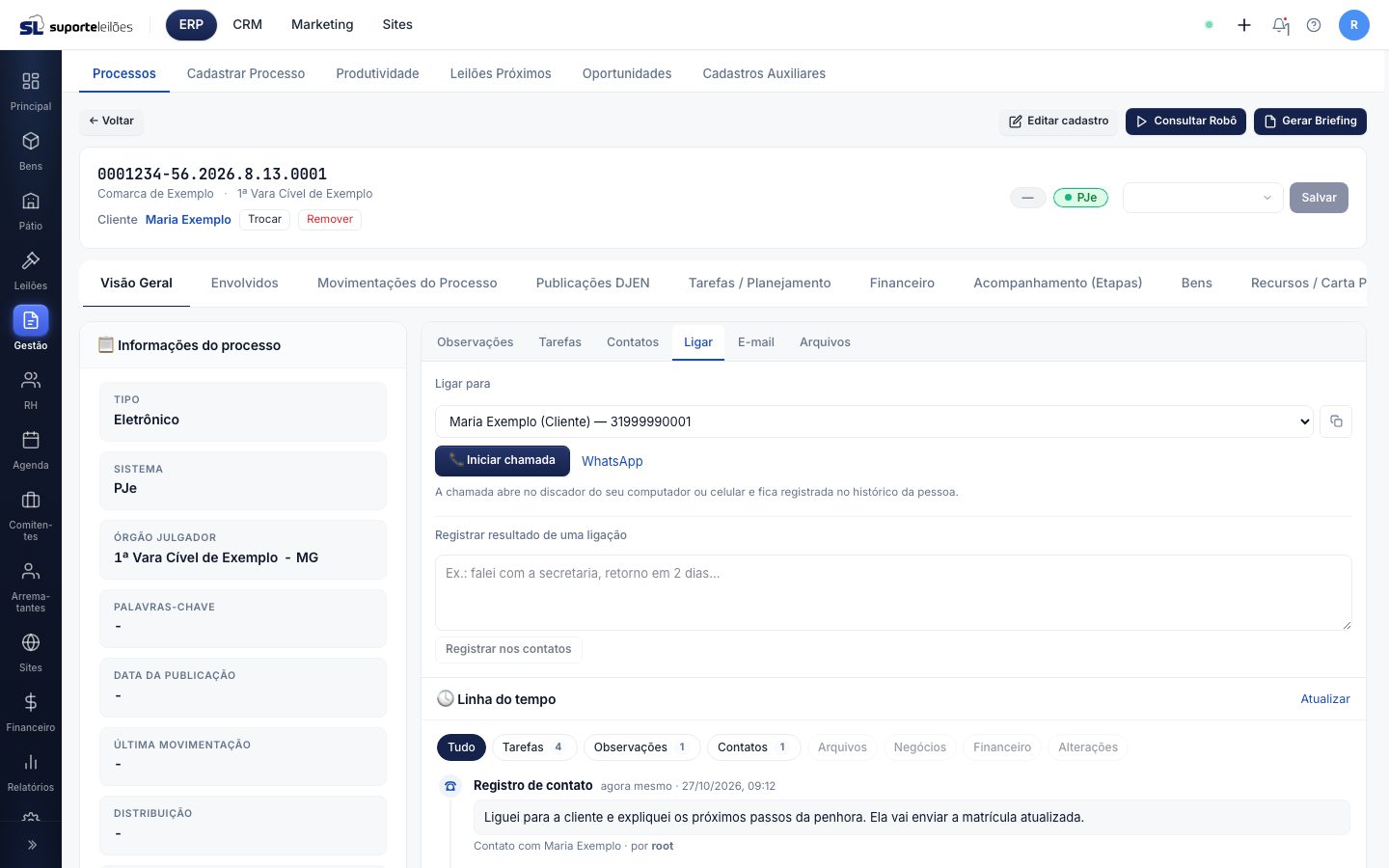 Aba Ligar do processo