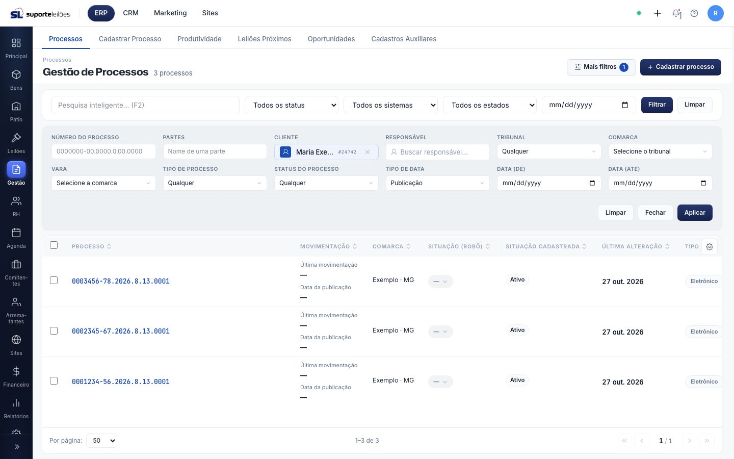 Filtros avançados com cliente