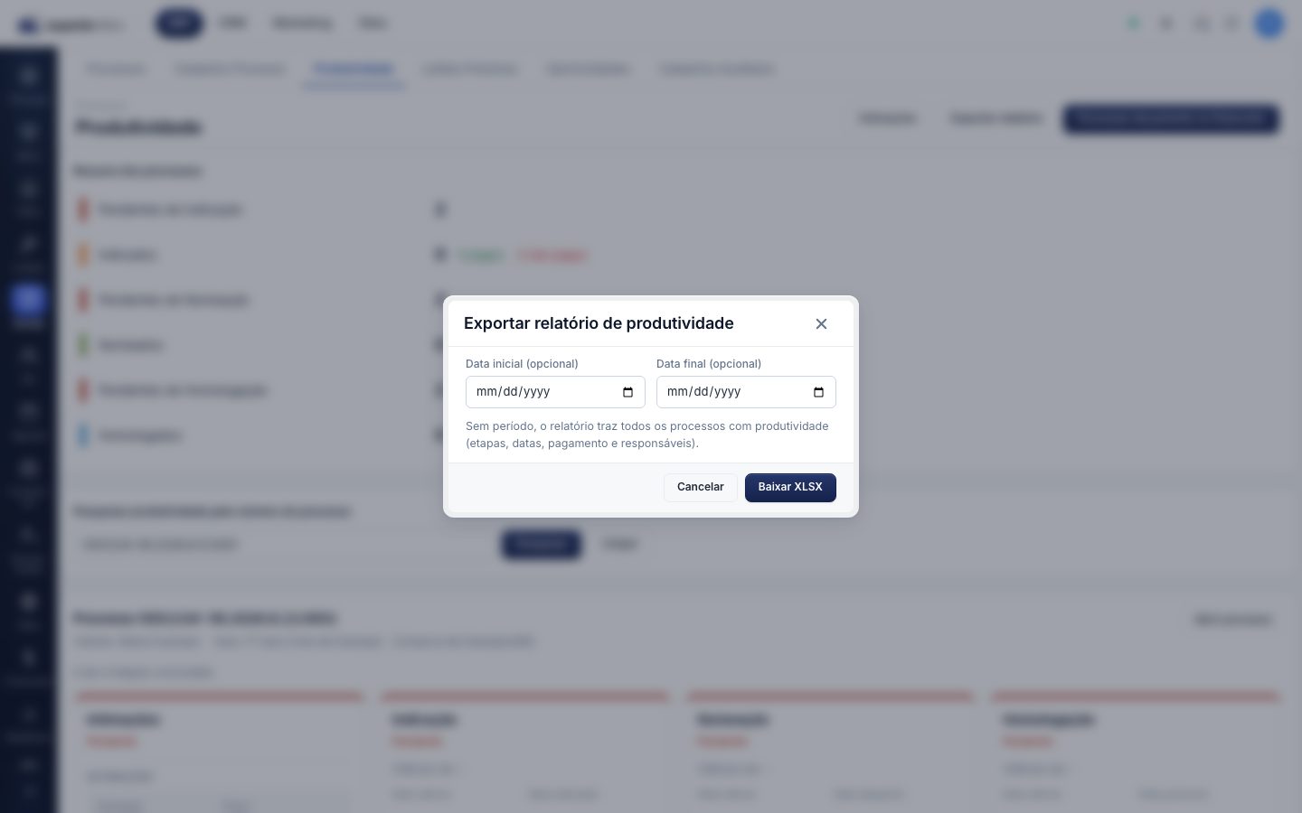 Exportar relatório de produtividade