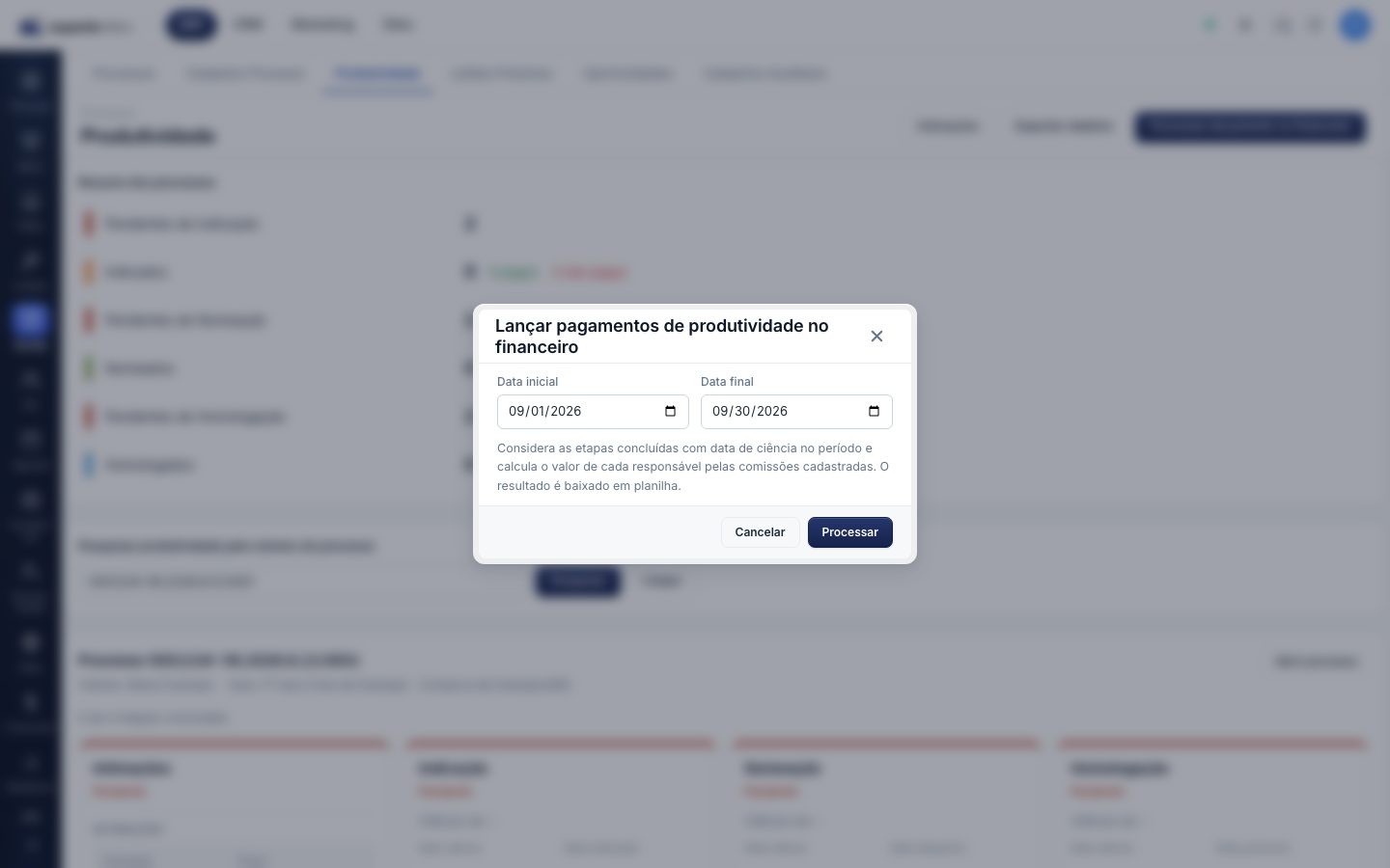Processar lançamento no financeiro