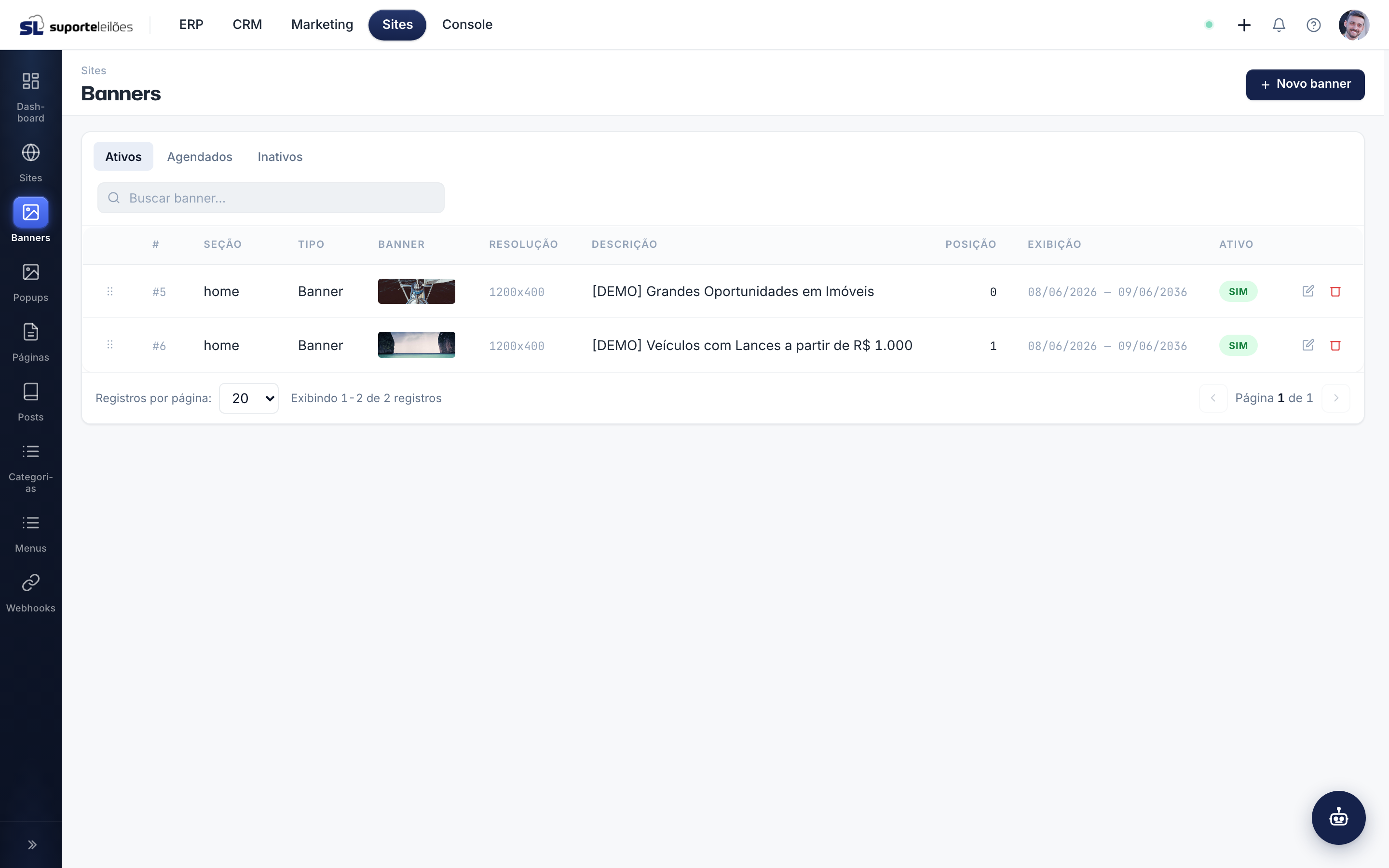 Banners e Popups