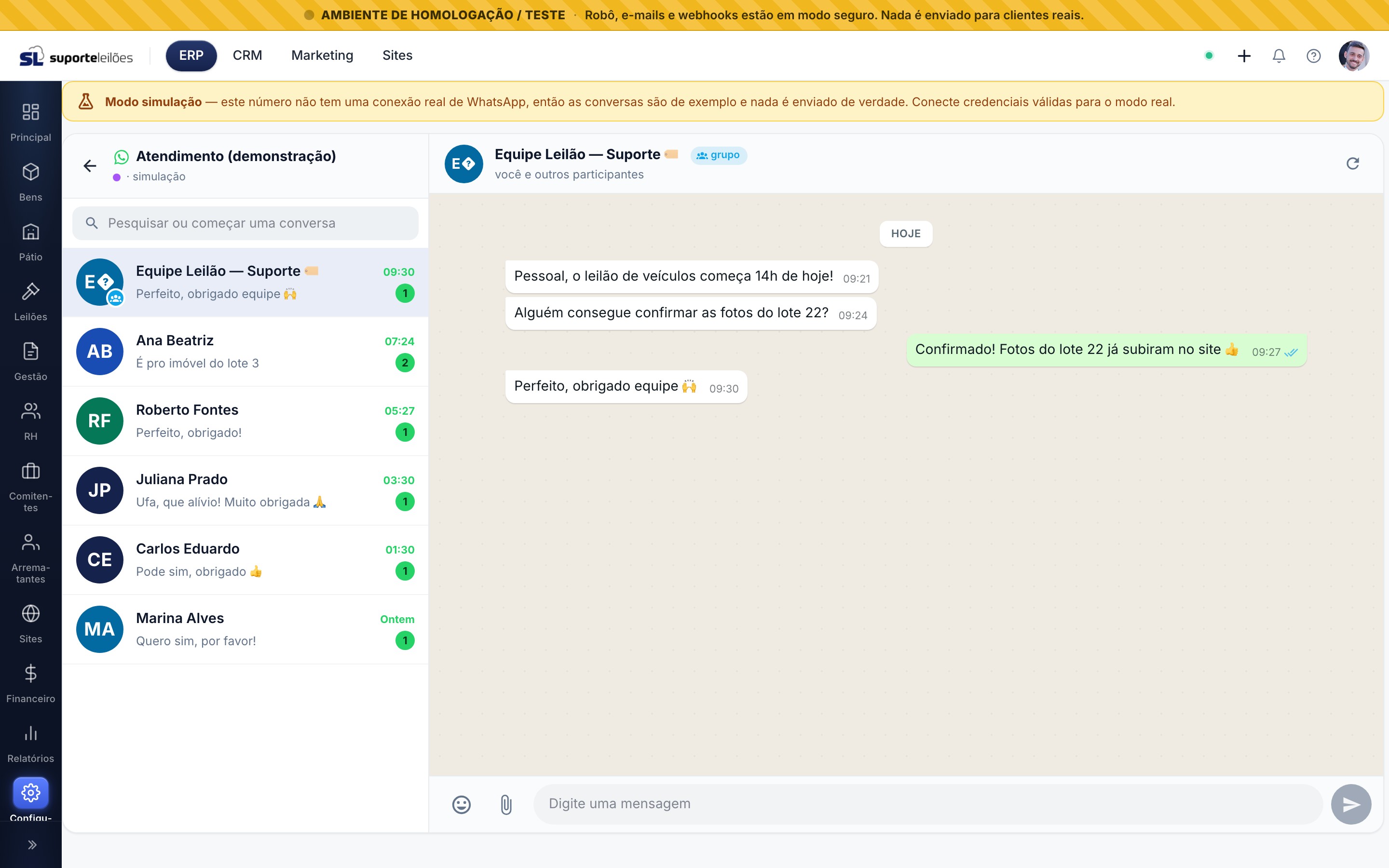 Grupo na lista de conversas do número, com etiqueta "grupo" no cabeçalho